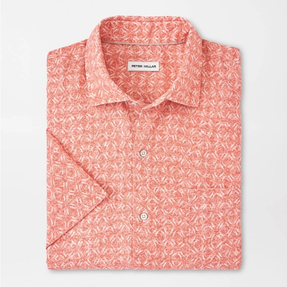 Peter Millar Clay Rose Sandblast Linen S/S Button Up Sport Shirt Red/Peach